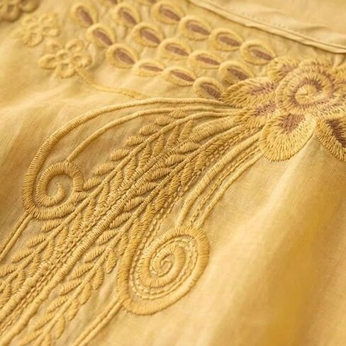 Cotton Linen Shirts for Women 2025 Trendy Summer Retro Embroidered 3/4 Sleeve Boho Blouse Dressy Vacation Top in Saudi Arabia