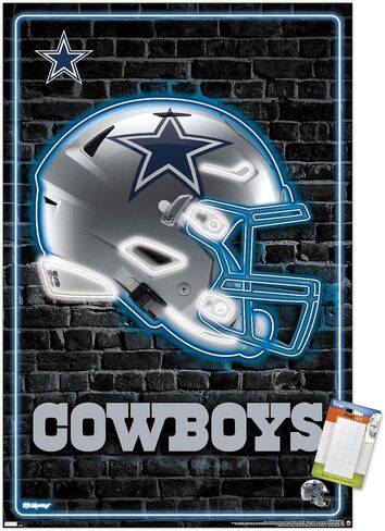 Trends International NFL Dallas Cowboys - Neon Helmet 23 Wall Poster, 22.37" x 34.00", Poster & Mount Bundle in Saudi Arabia