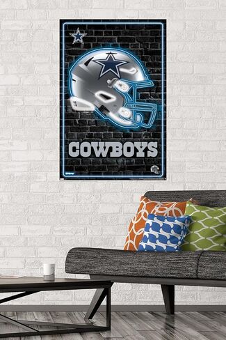 Trends International NFL Dallas Cowboys - Neon Helmet 23 Wall Poster, 22.37" x 34.00", Poster & Mount Bundle in Saudi Arabia