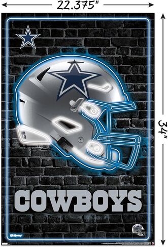 Trends International NFL Dallas Cowboys - Neon Helmet 23 Wall Poster, 22.37" x 34.00", Poster & Mount Bundle in Saudi Arabia