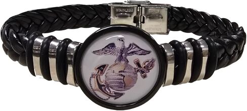 Marine Corps Unisex Braided Black Leather Bracelet | USA Made | Officially Licensed | Gift Boxed in Saudi Arabia