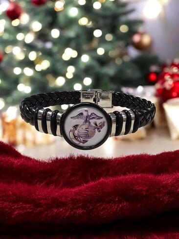 Marine Corps Unisex Braided Black Leather Bracelet | USA Made | Officially Licensed | Gift Boxed in Saudi Arabia