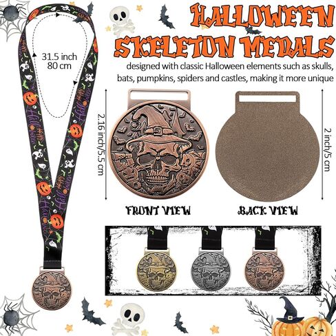 30 Pcs Halloween Medals Awards 2″ Skeleton Trophy Medals Bulk with Neck Ribbon Golden Best Costume Trophy Award for Halloween Party Prizes Skeleton Costume Contest in Saudi Arabia