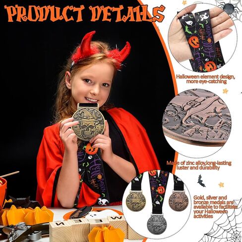 30 Pcs Halloween Medals Awards 2″ Skeleton Trophy Medals Bulk with Neck Ribbon Golden Best Costume Trophy Award for Halloween Party Prizes Skeleton Costume Contest in Saudi Arabia