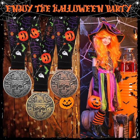 30 Pcs Halloween Medals Awards 2″ Skeleton Trophy Medals Bulk with Neck Ribbon Golden Best Costume Trophy Award for Halloween Party Prizes Skeleton Costume Contest in Saudi Arabia