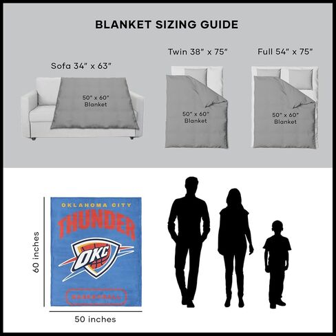 NORTHWEST NBA Oklahoma City Thunder Silk Touch Sherpa Throw Blanket, 50" x 60", High Block in Saudi Arabia