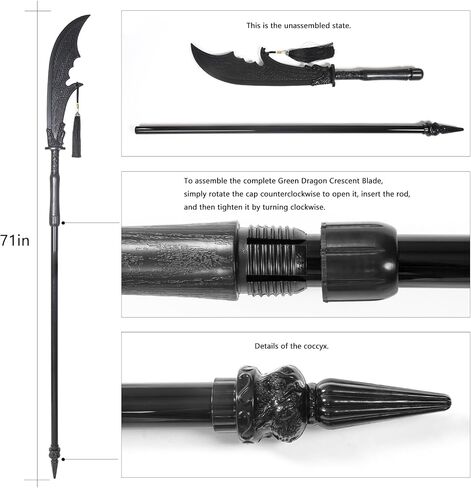 Green Dragon Crescent Blade - 73 Inch, Detachable (Split & Assemble), Guan Dao,Polypropylene (Durable), Black with Tassel - Collection, Cosplay, Decoration in Saudi Arabia
