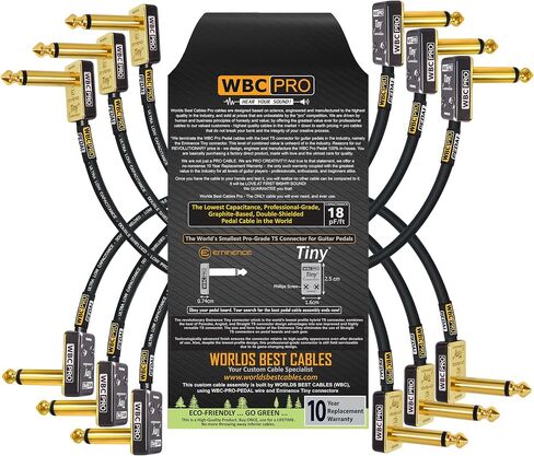 6 وحدات - 10 بوصة - WBC-PRO-Pedal - 22 AWG - غطاء منخفض (18pF/قدم) - درجة احترافية - قائم على الجرافيت - دواسة مزدوجة الحماية، تأثيرات، رقعة، كابل أداة مع موصلات TS بزاوية صغيرة مطلية بالذهب in Saudi Arabia