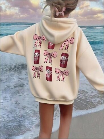 Girl's Bow Graphic Cute Hoodies Long Sleeve Hooded Pullover Sweatshirts Fall Outfits in Saudi Arabia