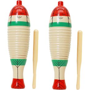 أداة جويرو على شكل سمكة ملونة، آلات موسيقية قرع لاتينية، أدوات قرع الضفدع الخشبية مع أعواد الإيقاع، قرع لاتيني مع أعواد الإيقاع (قطعتان) in Kuwait