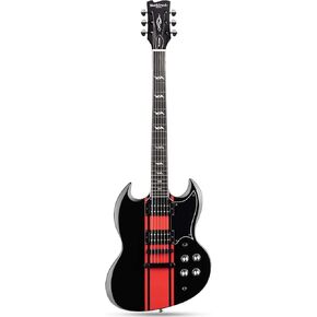 WestCreek RACER Solid Body Electric Guitar, SG guitar, Rounded End Frets, Bone nut, Rosewood Fingerboard, Mahogany Body (Black-Red Stripe) in Kuwait
