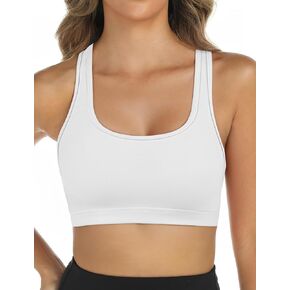 Womens Seamless Ribbed Longline High Neck Sports Bra - Racerback Padded Slim Fit Crop Tank Top with Built in Bra White in Saudi Arabia