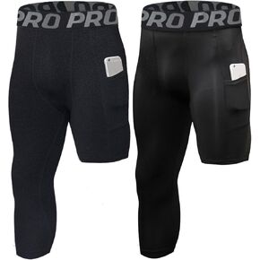 2 حزمة من الجوارب الضاغطة لساق واحدة لكرة السلة للرجال 3/4 كابري طماق طبقة أساسية رياضية للجري الرياضي in Kuwait