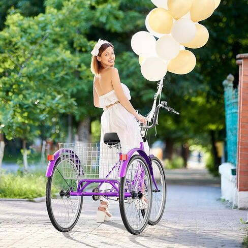 1-Speed Adult Tricycle, 24 Inch 3 Wheel Bikes with Large Basket, Cruiser Bike for Women/Men/Seniors, Adult Trike for Outdoor/Shopping/Recreation/Picnic (Blue) in Saudi Arabia