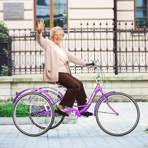 1-Speed Adult Tricycle, 24 Inch 3 Wheel Bikes with Large Basket, Cruiser Bike for Women/Men/Seniors, Adult Trike for Outdoor/Shopping/Recreation/Picnic (Blue) in Saudi Arabia