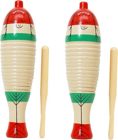 أداة جويرو على شكل سمكة ملونة، آلات موسيقية قرع لاتينية، أدوات قرع الضفدع الخشبية مع أعواد الإيقاع، قرع لاتيني مع أعواد الإيقاع (قطعتان) in Kuwait