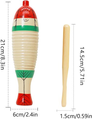 أداة جويرو على شكل سمكة ملونة، آلات موسيقية قرع لاتينية، أدوات قرع الضفدع الخشبية مع أعواد الإيقاع، قرع لاتيني مع أعواد الإيقاع (قطعتان) in Kuwait