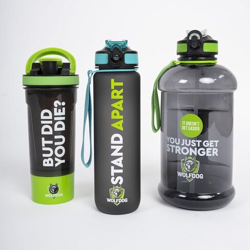 WOLFDOG Gym Water Bottle Set 3-Pack, Also for Creatine, Electrolytes, Hydrates & Smoothies, 74oz Large Leakproof Jug with Straw, 24oz Protein Shaker with Mixer Ball & Storage, 33oz Fast-Flow Bottle in Saudi Arabia