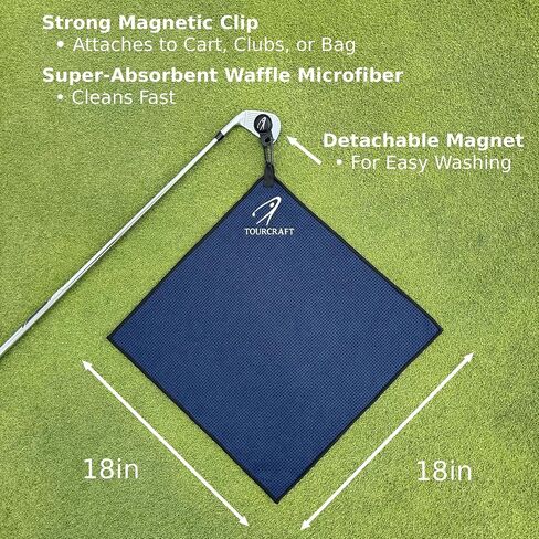 Magnetic Golf Towel for Cart or Clubs – Super-Absorbent Waffle Microfiber, Quick-Dry Design with Strong Magnet & Clip, 18x18 (Navy Blue) in Saudi Arabia