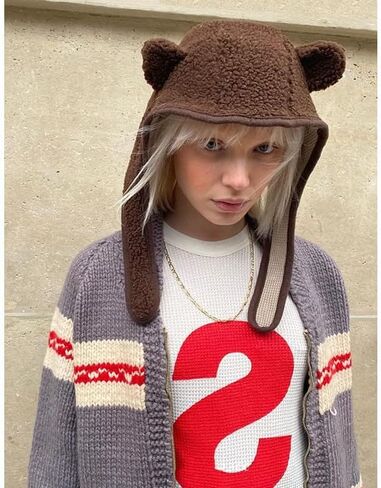 Pooyikoi Cute Little Bear Safety Helmet Polar Fleece Magnetic Buckle Y2K Men's and Women's Ear-Protection Lei Feng hat in Saudi Arabia