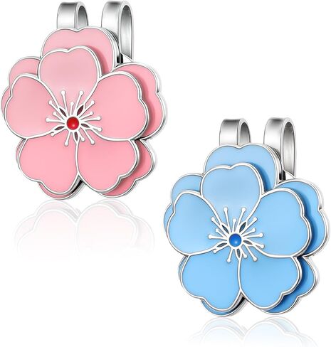 2Pcs Magnetic Golf Ball Marker Hat Clip, Flower Shape Golf Marker Magnet Hat Clip, Stainless Steel Ball Bag Accessories for Men Women(Blue, Pink) in Saudi Arabia