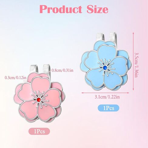 2Pcs Magnetic Golf Ball Marker Hat Clip, Flower Shape Golf Marker Magnet Hat Clip, Stainless Steel Ball Bag Accessories for Men Women(Blue, Pink) in Saudi Arabia