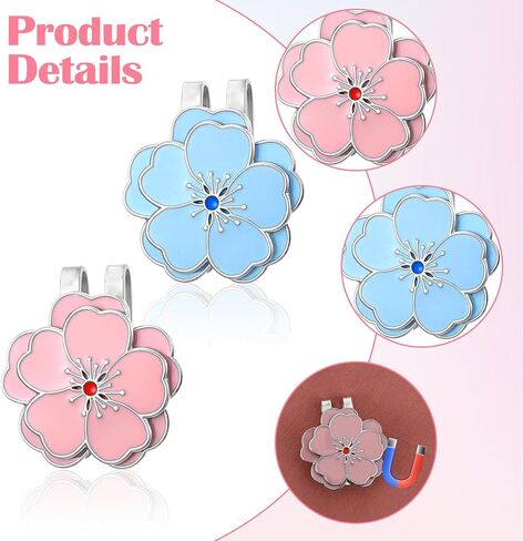 2Pcs Magnetic Golf Ball Marker Hat Clip, Flower Shape Golf Marker Magnet Hat Clip, Stainless Steel Ball Bag Accessories for Men Women(Blue, Pink) in Saudi Arabia