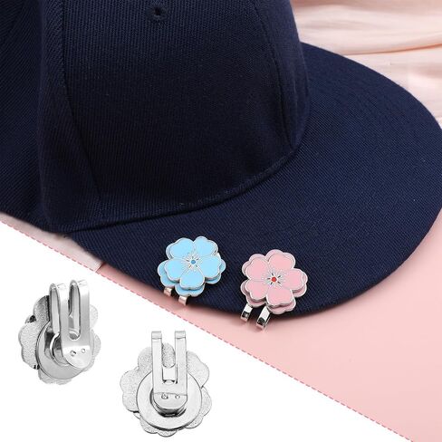 2Pcs Magnetic Golf Ball Marker Hat Clip, Flower Shape Golf Marker Magnet Hat Clip, Stainless Steel Ball Bag Accessories for Men Women(Blue, Pink) in Saudi Arabia