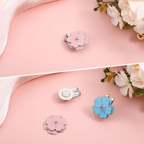 2Pcs Magnetic Golf Ball Marker Hat Clip, Flower Shape Golf Marker Magnet Hat Clip, Stainless Steel Ball Bag Accessories for Men Women(Blue, Pink) in Saudi Arabia