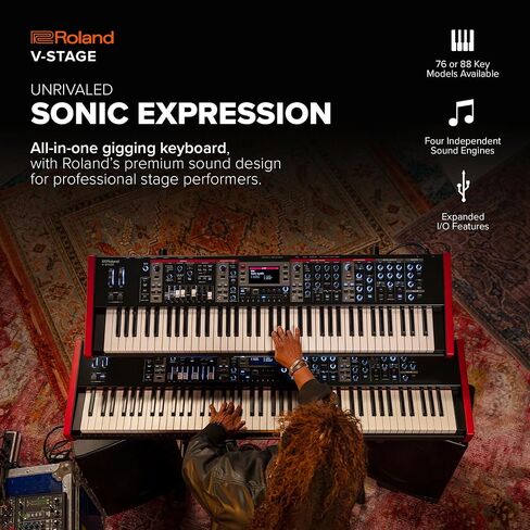 Roland V-STAGE 76 | Premium 76-Key Semi-Weighted Digital Keyboard | Ideal for Synth-Focused Players | Four Independent Sound Engines | Advanced Modeling Technology & Sound Customization in Saudi Arabia