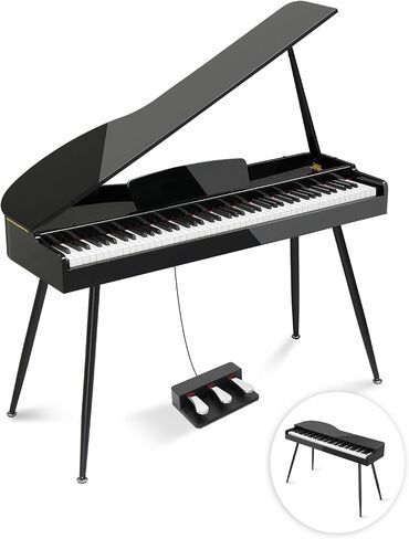 Ktaxon Grand Piano 88 لوحة مفاتيح مرجحة مع لمسة نهائية من طلاء شديد اللمعان، جسم مقوس انسيابي، غطاء قابل للطي، صوت غامر بأربعة مكبرات صوت، بلوتوث MIDI/صوت ومقبس سماعة الرأس (أسود) in Kuwait