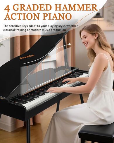 Ktaxon Grand Piano 88 لوحة مفاتيح مرجحة مع لمسة نهائية من طلاء شديد اللمعان، جسم مقوس انسيابي، غطاء قابل للطي، صوت غامر بأربعة مكبرات صوت، بلوتوث MIDI/صوت ومقبس سماعة الرأس (أسود) in Kuwait