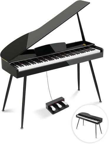 Ktaxon Grand Piano 88 لوحة مفاتيح مرجحة مع لمسة نهائية من طلاء شديد اللمعان، جسم مقوس انسيابي، غطاء قابل للطي، صوت غامر بأربعة مكبرات صوت، بلوتوث MIDI/صوت ومقبس سماعة الرأس (أسود) in Saudi Arabia