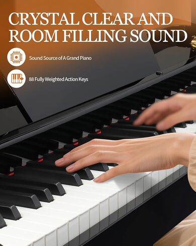 Ktaxon Grand Piano 88 لوحة مفاتيح مرجحة مع لمسة نهائية من طلاء شديد اللمعان، جسم مقوس انسيابي، غطاء قابل للطي، صوت غامر بأربعة مكبرات صوت، بلوتوث MIDI/صوت ومقبس سماعة الرأس (أسود) in Saudi Arabia