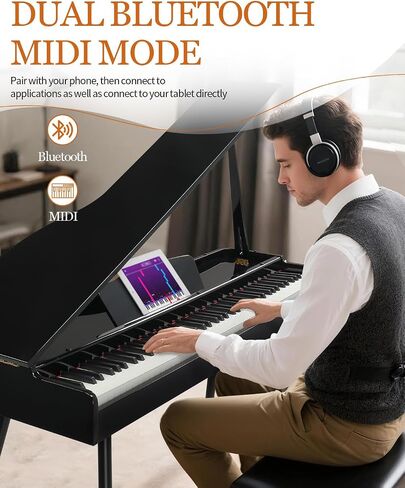 Ktaxon Grand Piano 88 لوحة مفاتيح مرجحة مع لمسة نهائية من طلاء شديد اللمعان، جسم مقوس انسيابي، غطاء قابل للطي، صوت غامر بأربعة مكبرات صوت، بلوتوث MIDI/صوت ومقبس سماعة الرأس (أسود) in Kuwait