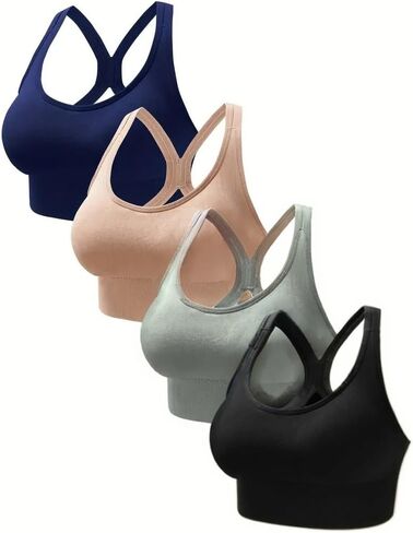 4Pcs Seamless Sports Bras Breathable Nylon Blend, Adjustable Straps & Removable Padding in Saudi Arabia