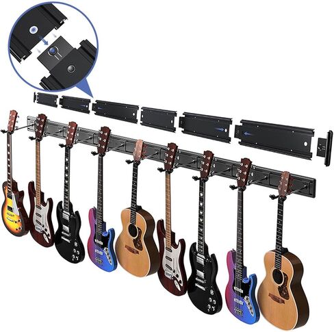 Eujgoov Guitar Mount System, Space Saving Display Rack, 270 Degree Rotating Adjustment 5 Guitar Hooks, 12.6 ft rail for Acoustic Electric Basses Wall Organizer in Saudi Arabia