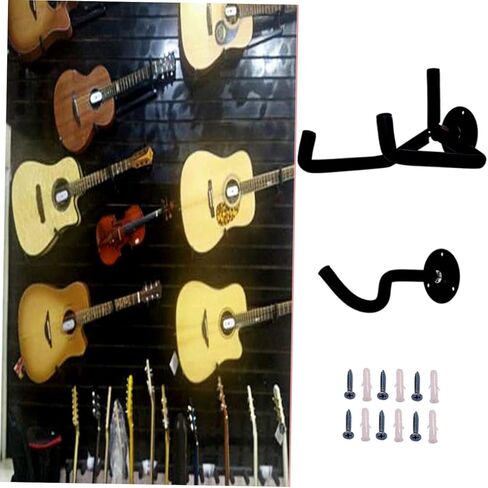 Garneck 2Pcs Metal Wall Mount Guitar Hanger Rack for Ukulele and String Instruments Durable Black Bracket for Acoustic Guitar Display for Home Shop Use in Saudi Arabia