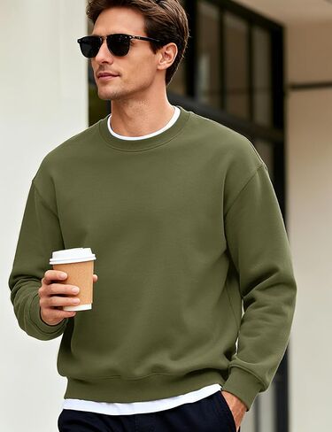 MAGCOMSEN Mens Sweatshirt Fleece Lined Long Sleeve Cotton Crewneck Pullover Winter Warm Casual Thermal Basic Tops in Saudi Arabia