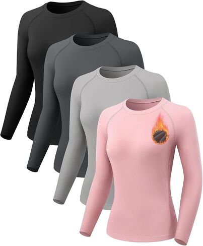 4 Pack Thermal Long Sleeve Shirts for Women Fleece Lined Compression Shirts Yoga Athletic Workout Tops in Kuwait
