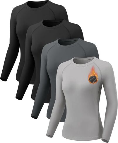 4 Pack Thermal Long Sleeve Shirts for Women Fleece Lined Compression Shirts Yoga Athletic Workout Tops in Kuwait