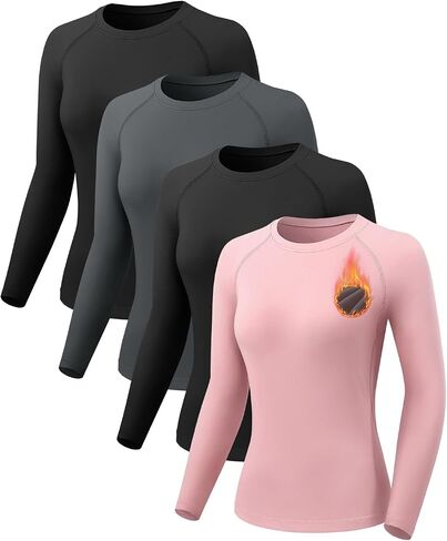 4 Pack Thermal Long Sleeve Shirts for Women Fleece Lined Compression Shirts Yoga Athletic Workout Tops in Kuwait