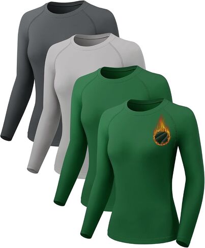 4 Pack Thermal Long Sleeve Shirts for Women Fleece Lined Compression Shirts Yoga Athletic Workout Tops in Kuwait