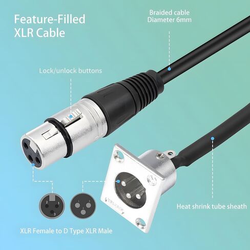 MayWILLA D نوع XLR كابل، D-نوع XLR 3Pin أنثى لوحة جبل إلى الذكور تمر عبر كابل موصل لأجهزة الصوت، صندوق المسرح، لوحة التصحيح XLR، صندوق الأرضية-60 سم in Saudi Arabia