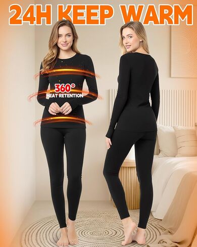 Patelai 2 Pack Womens Thermal Underwear Fleece Lined Base Layer Set Long Sleeves Cold Weather Top Bottom Winter Pajama Set in Saudi Arabia