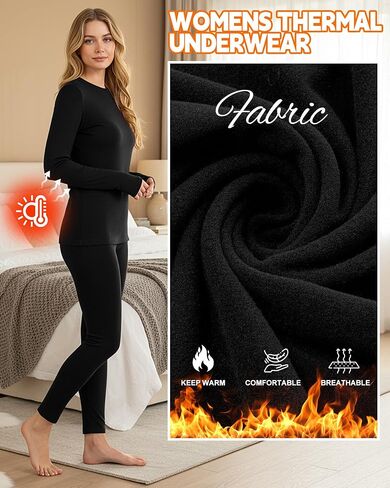 Patelai 2 Pack Womens Thermal Underwear Fleece Lined Base Layer Set Long Sleeves Cold Weather Top Bottom Winter Pajama Set in Saudi Arabia