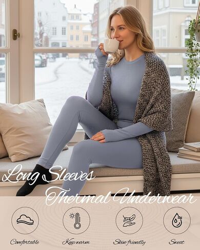 Patelai 2 Pack Womens Thermal Underwear Fleece Lined Base Layer Set Long Sleeves Cold Weather Top Bottom Winter Pajama Set in Saudi Arabia