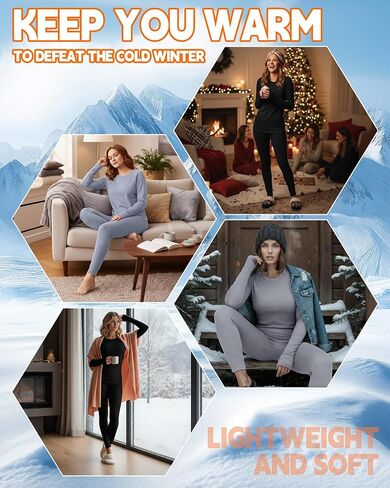Patelai 2 Pack Womens Thermal Underwear Fleece Lined Base Layer Set Long Sleeves Cold Weather Top Bottom Winter Pajama Set in Saudi Arabia