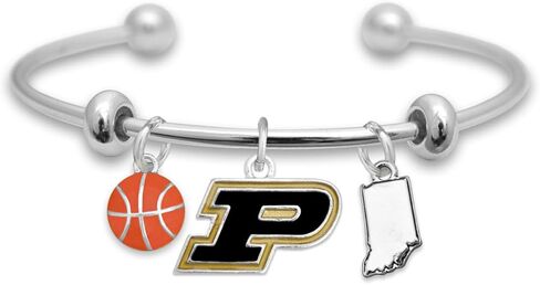 From the Heart Purdue Boilermakers Silver Cuff Bracelet with Basketball and State Accent Charm Officially Licensed Jewelry Fan in Saudi Arabia