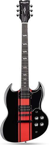 WestCreek RACER Solid Body Electric Guitar, SG guitar, Rounded End Frets, Bone nut, Rosewood Fingerboard, Mahogany Body (Black-Red Stripe) in Kuwait
